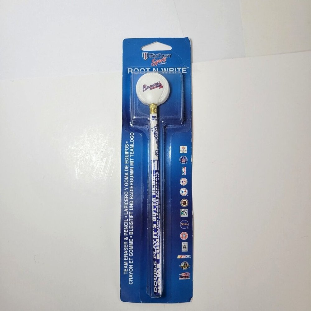 90's Atlanta Braves Pencil with Baseball Eraser ~ New in Package ~ WinCraft 1998